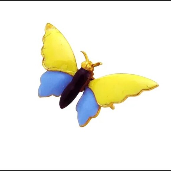 Antique Victorian 14K Gold A.J. Hedges Enamel Butterfly Pin Brooch Clip 1880s - Picture 5 of 6